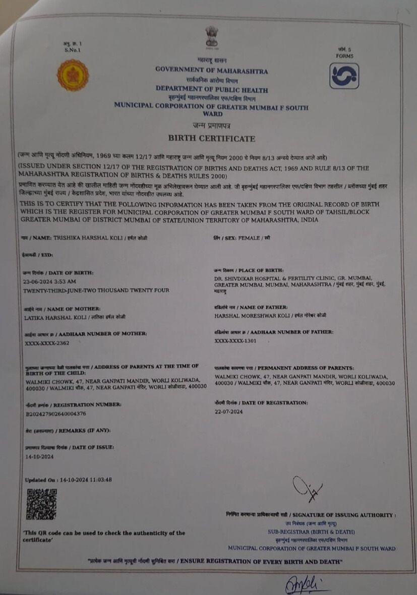 Verified document for Trishika